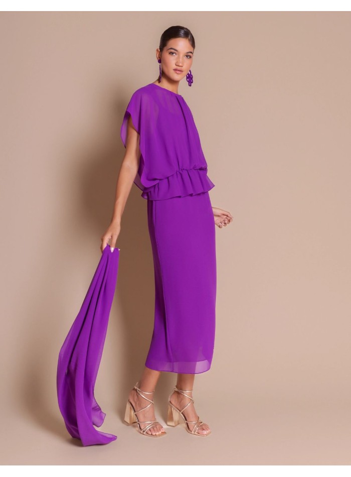 Vestido para invitada de gasa con falda recta...