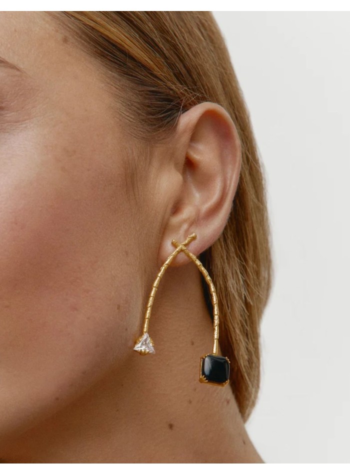 Boucles d'oreilles doubles dorées avec zircone...