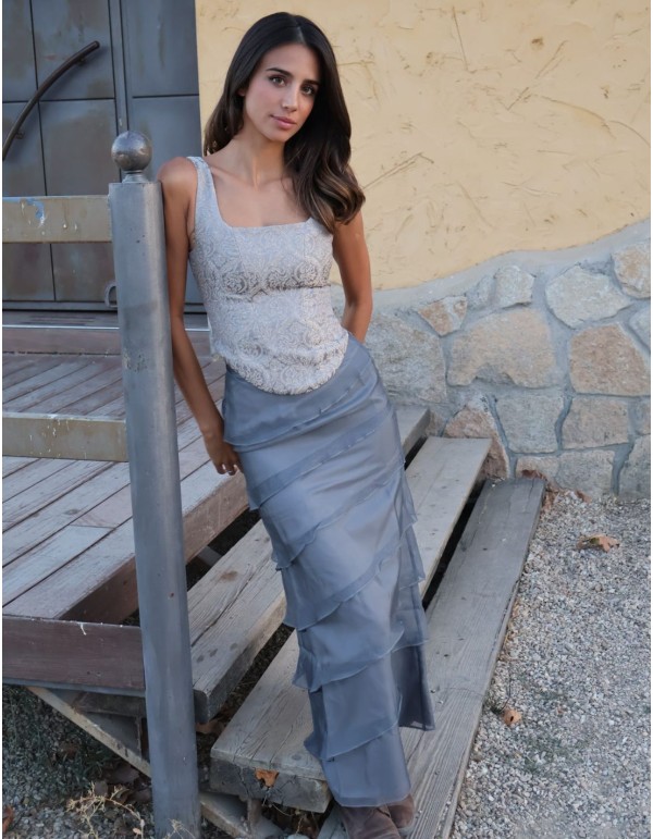 Ensemble jacquard à motifs floraux et jupe longue en organza 2