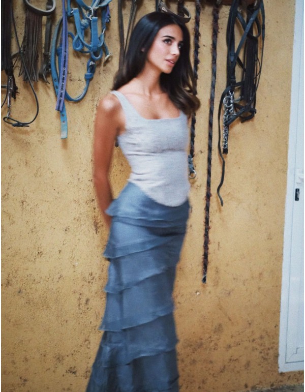 Ensemble jacquard à motifs floraux et jupe longue en organza