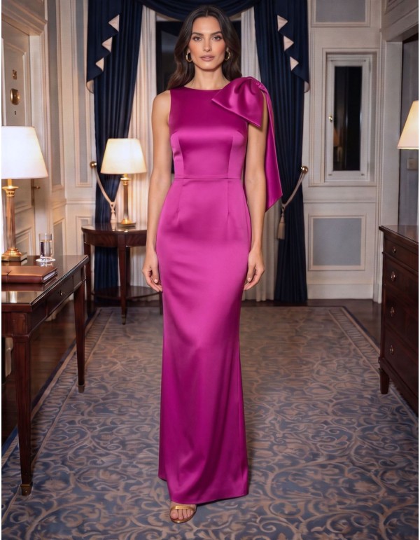 Robe longue en tissu structuré, avec un nœud amovible