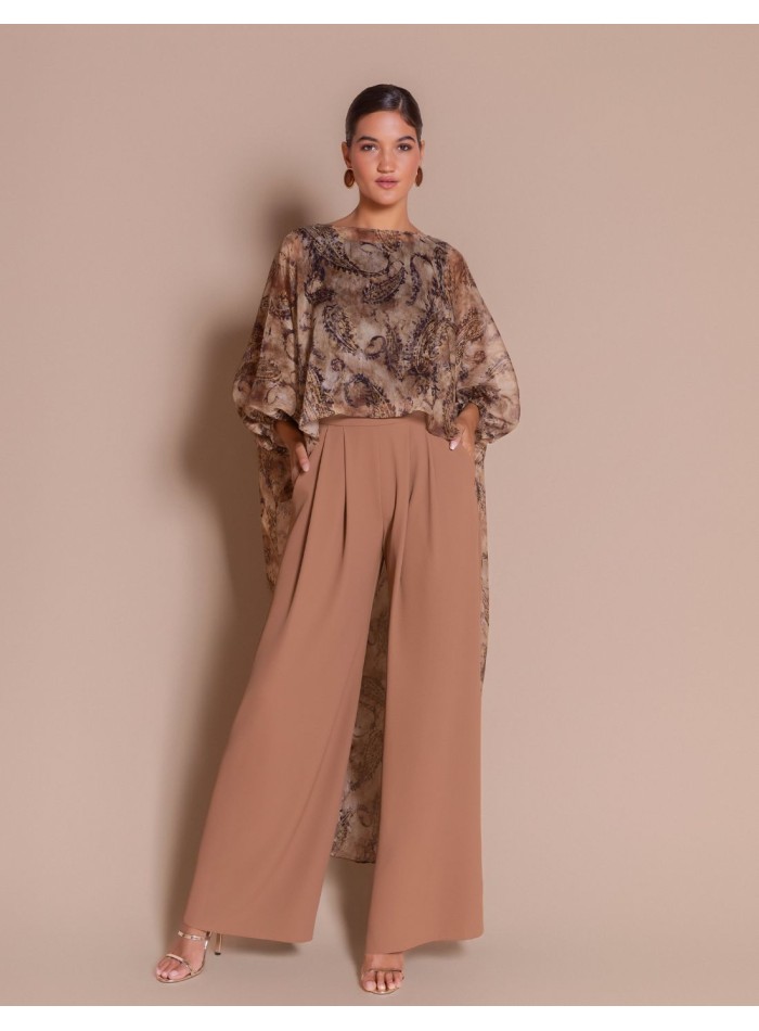 Long, asymmetrical blouse with a boat neck