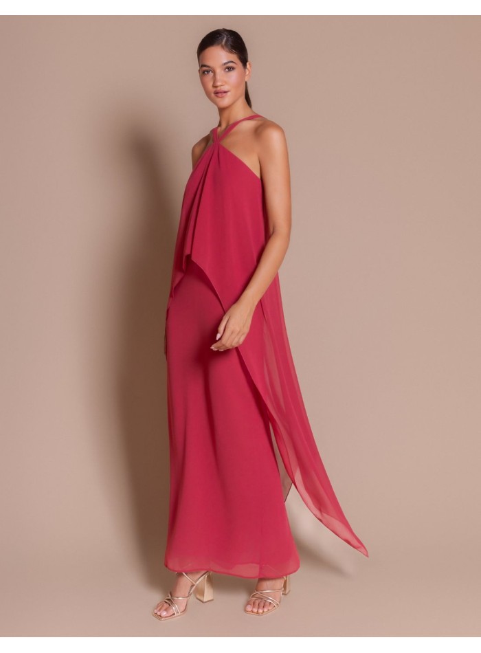 Vestido largo con escote cruzado halter para eventos