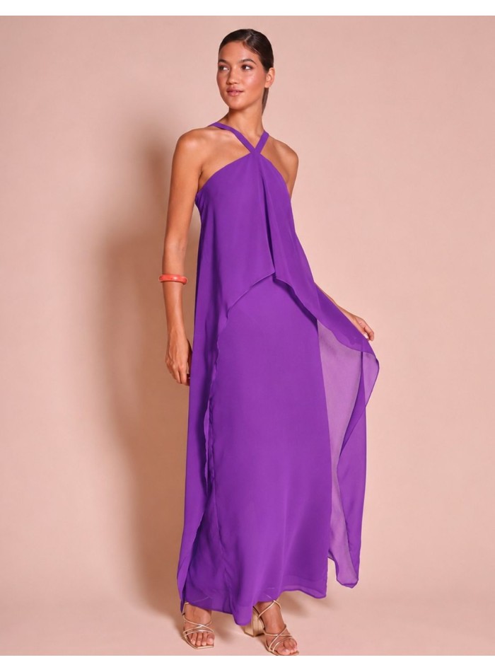 Robe longue en mousseline violette avec...