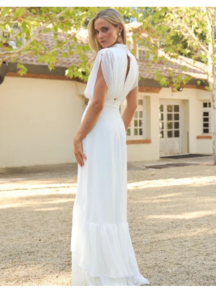 Robe de mariée longue en crêpe, avec un corsage...