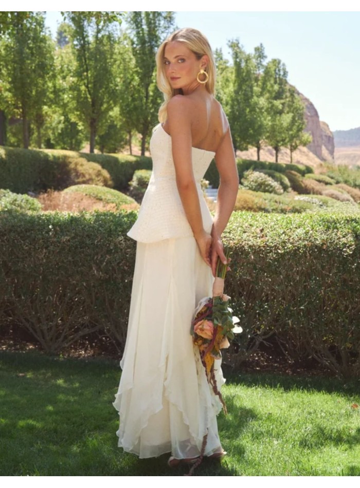 Long white chiffon wedding skirt with ruffles