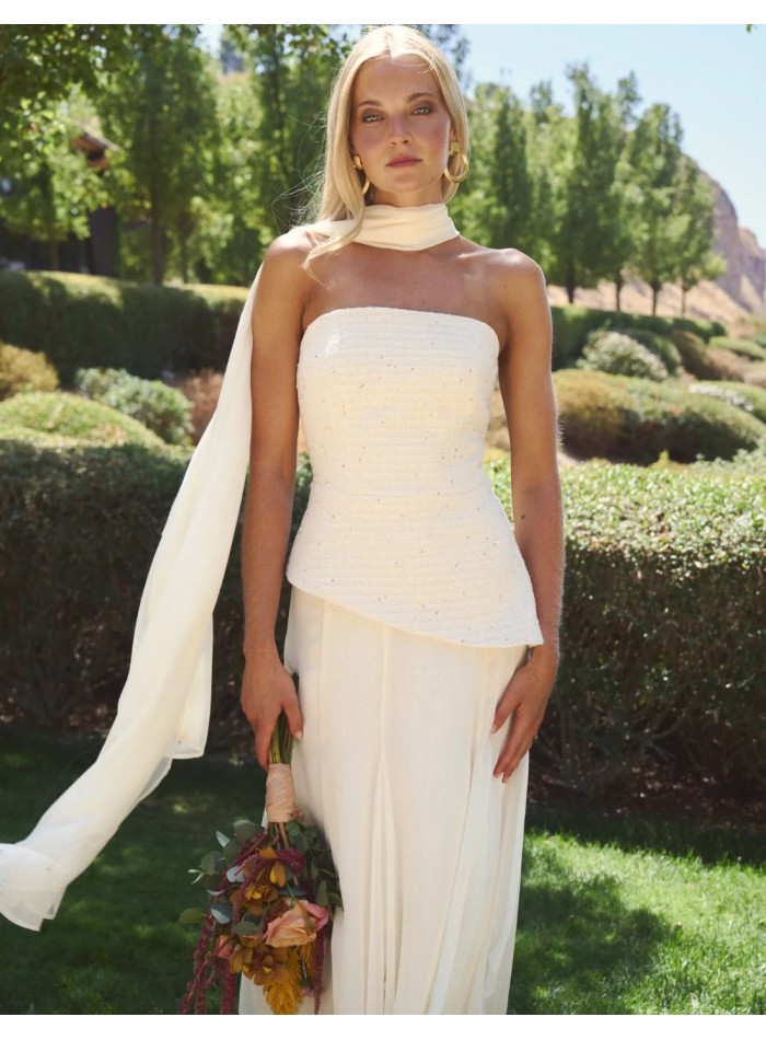 Chal de gasa blanco de novia