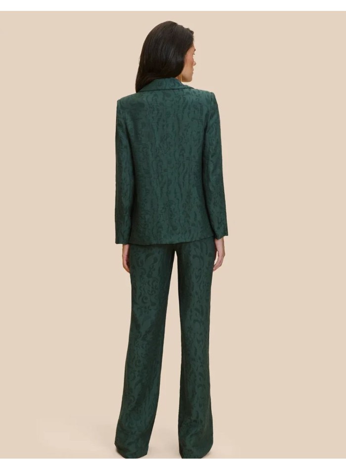 Green jacquard suit pants with a flared silhouette