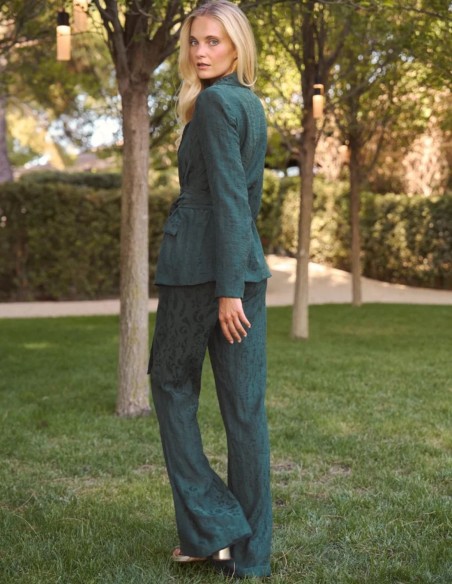 Pantalon de costume en jacquard, coupe évasée, couleur verte