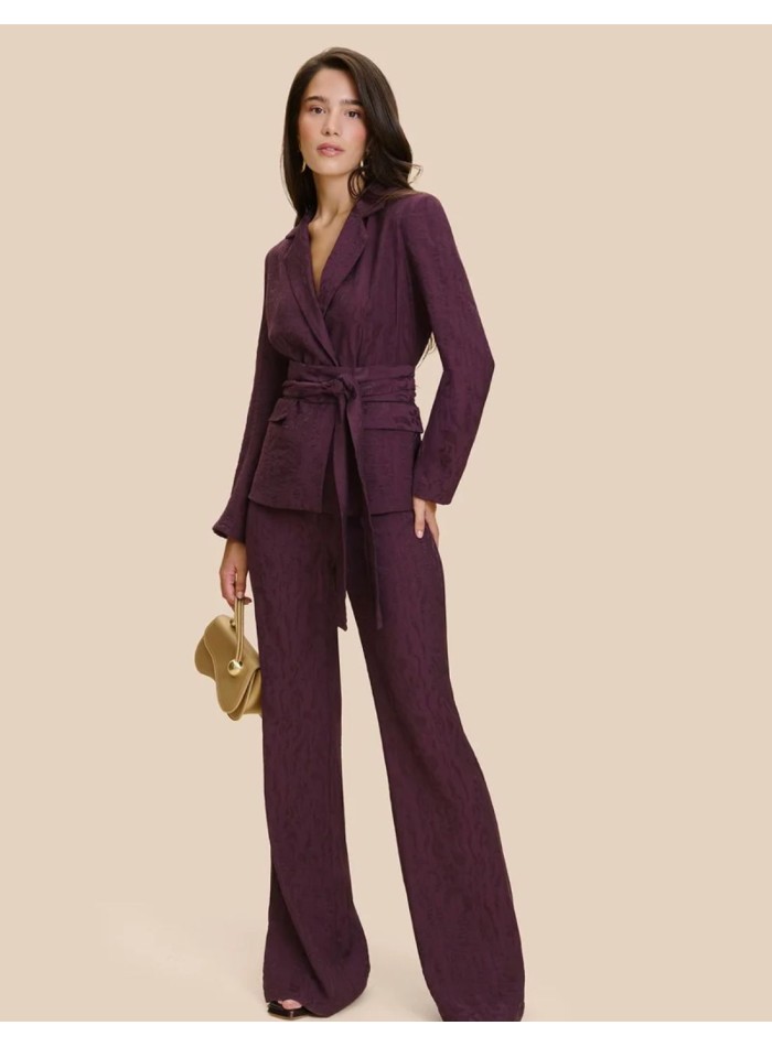Aubergine-colored jacquard suit pants with a...