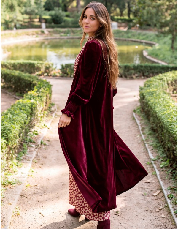 Kimono granate de terciopelo para mujer