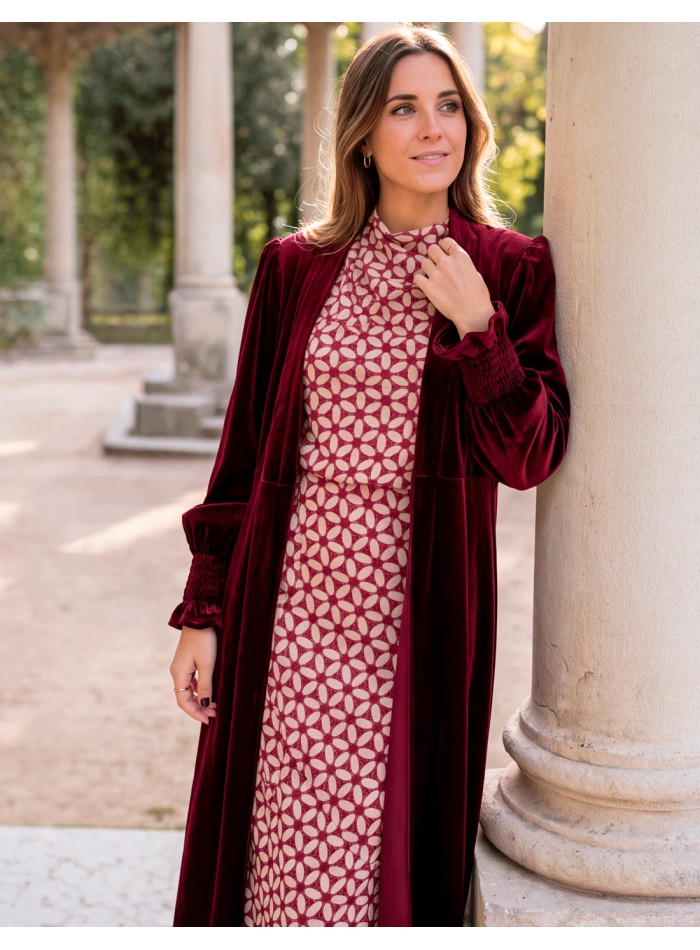burgundy velvet kimono for women