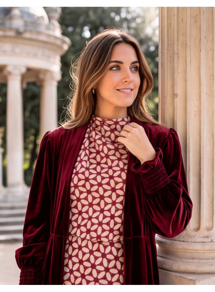 maroon velvet kimono—an elegant and versatile piece