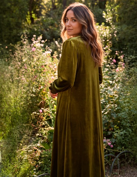 Kimono en velours vert olive pour femme