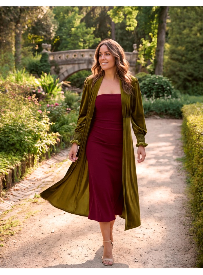 polyvalent Kimono en velours vert olive pour femme