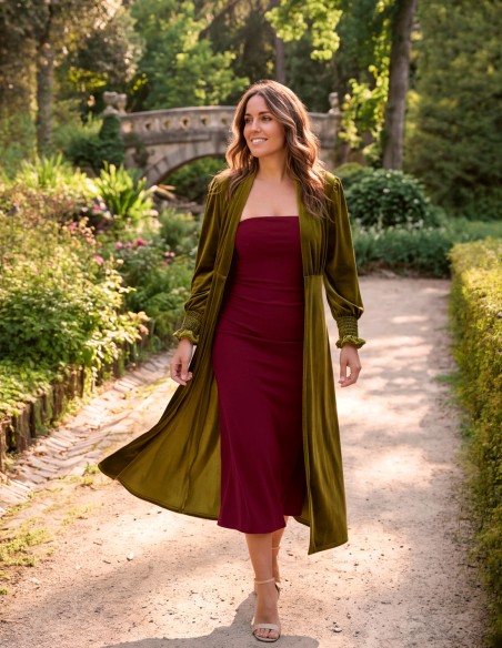 polyvalent Kimono en velours vert olive pour femme