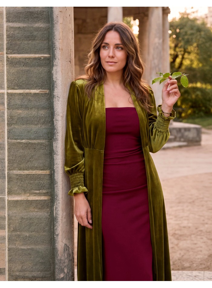 kimono en velours vert olive