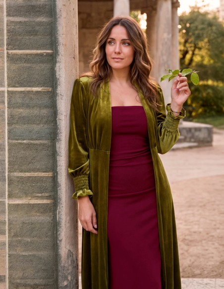 kimono en velours vert olive