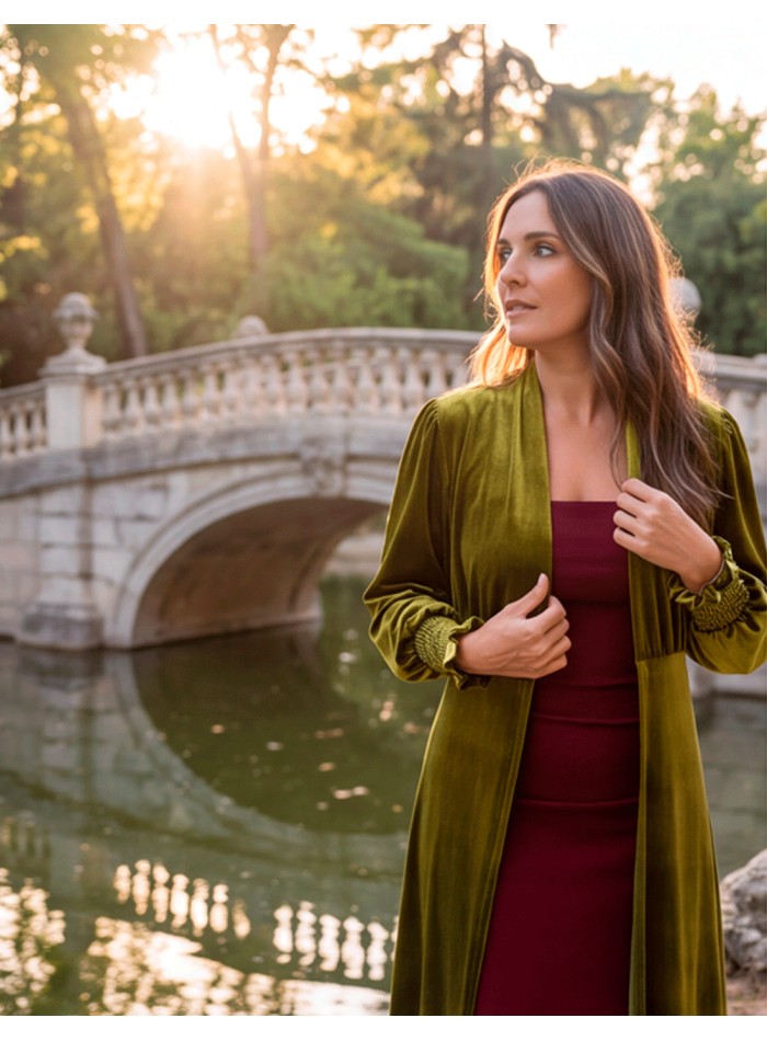 Kimono en velours vert olive pour femme, un vêtement élégant et polyvalent