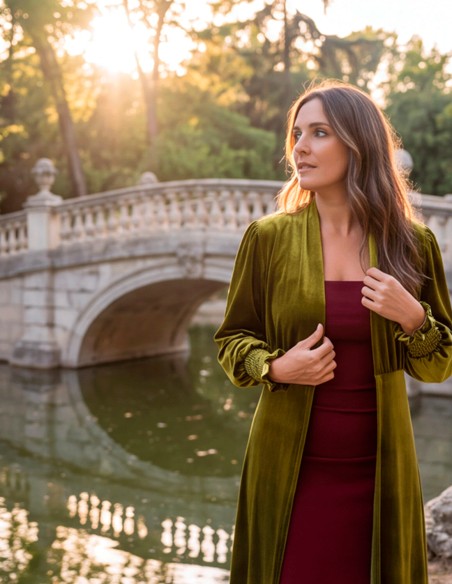 Kimono en velours vert olive pour femme, un vêtement élégant et polyvalent
