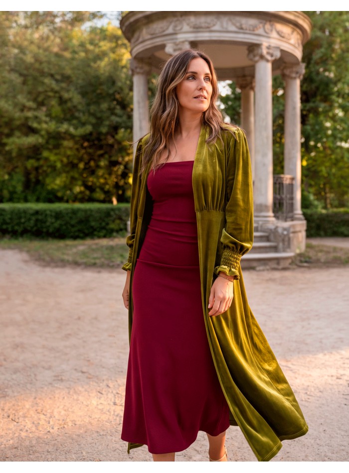 Kimono en velours vert olive pour les événements et les tenues d'automne