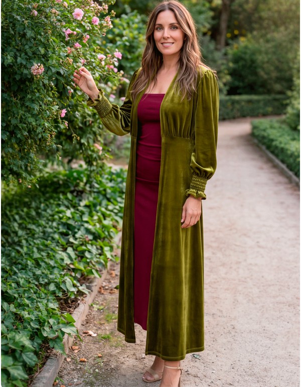 Kimono verde oliva de terciopelo para mujer 2