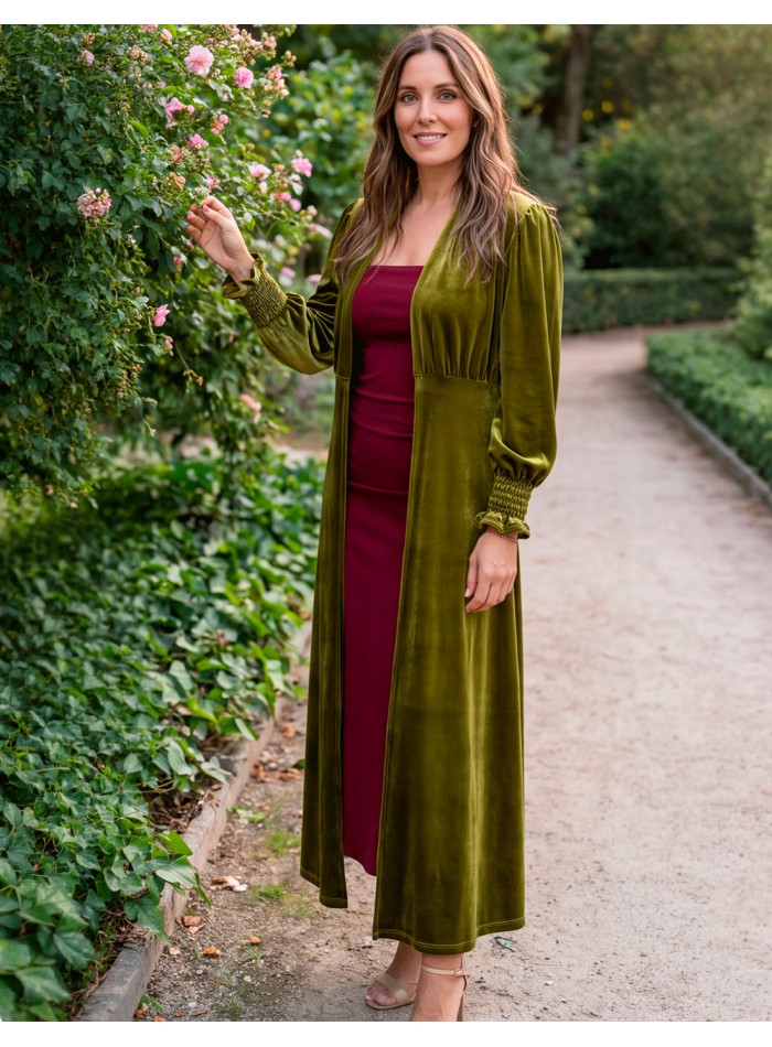 Olive Green Velvet Kimono for Women