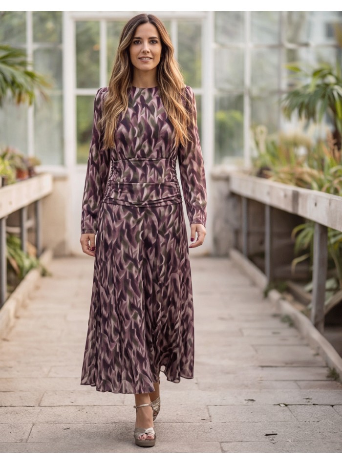 Vestido midi estampado de manga larga