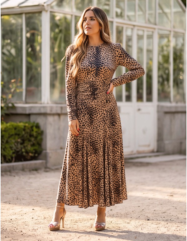 Vestido midi de manga larga con estampado animal print 2