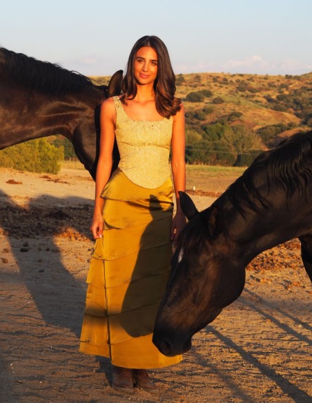 Two-piece set with a jacquard top and a layered skirt