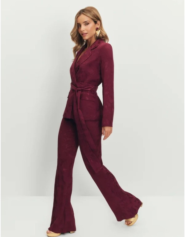 Blazer aubergine en jacquard avec ceinture 2