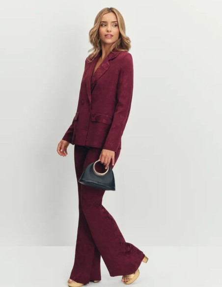Aubergine-colored jacquard blazer with a sash