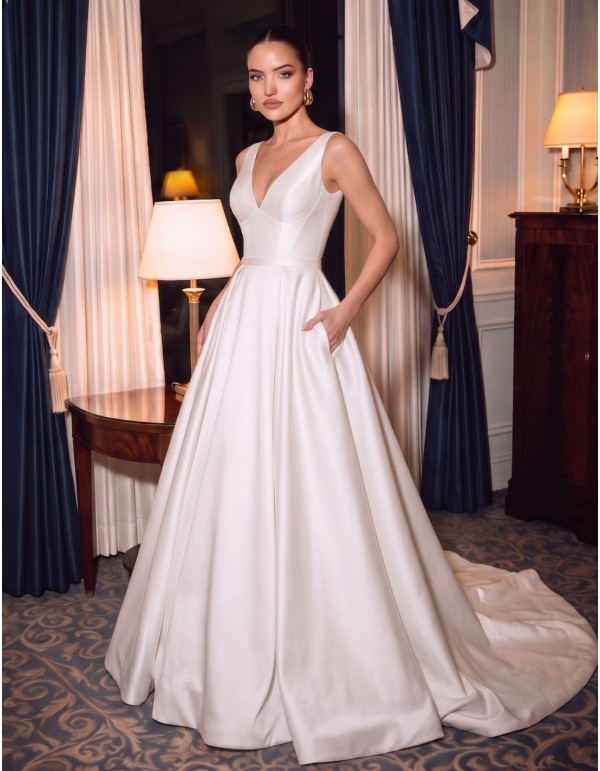 Robe de style princesse en mikado avec des poches invisibles