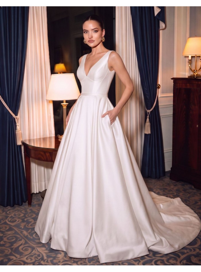 Vestido estilo princesa de mikado con bolsillos...