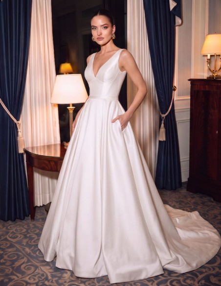 Mikado princess-style dress with hidden pockets