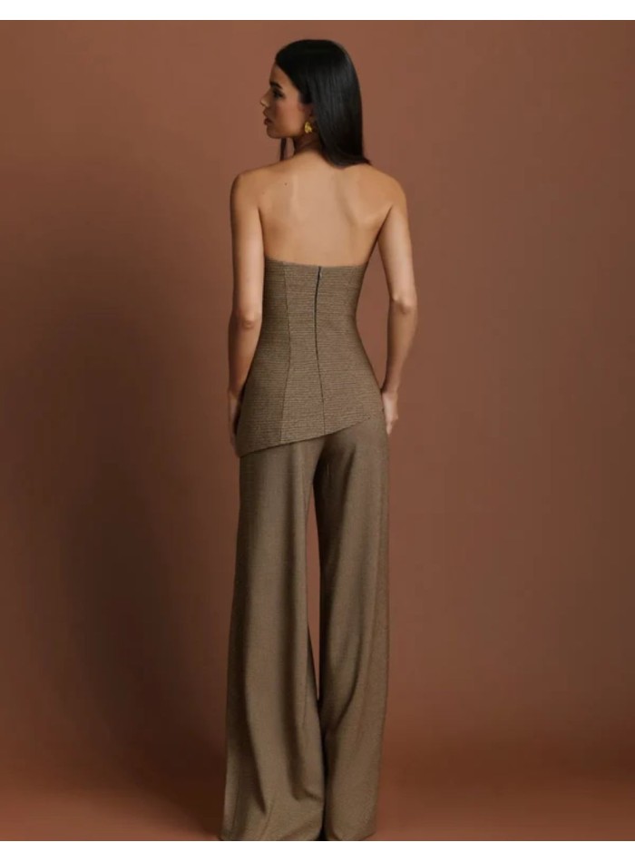 High-waisted, straight-leg pants in houndstooth...