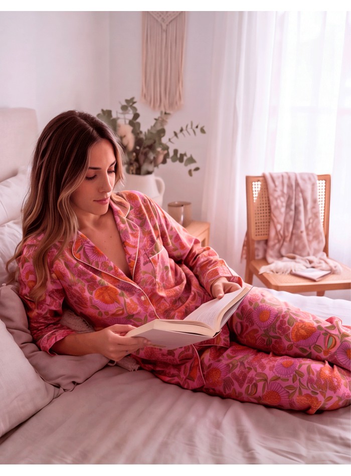Women's pajamas by INVITADISIMA Sleepwear, handcrafted from cotton and featuring a spectacular floral print