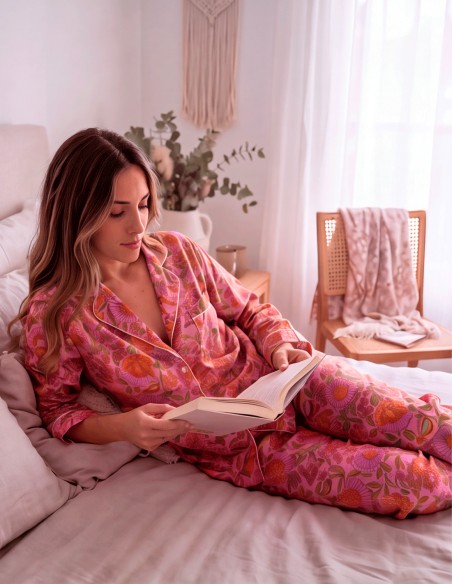 Women's pajamas by INVITADISIMA Sleepwear, handcrafted from cotton and featuring a spectacular floral print