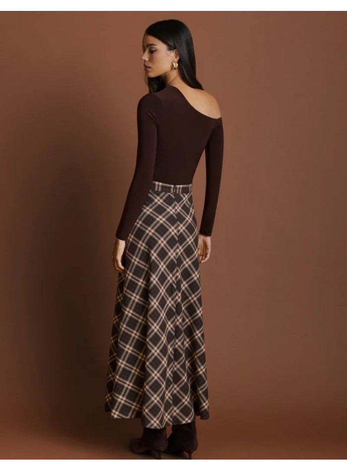 Fitted silk-knit top with an asymmetrical neckline