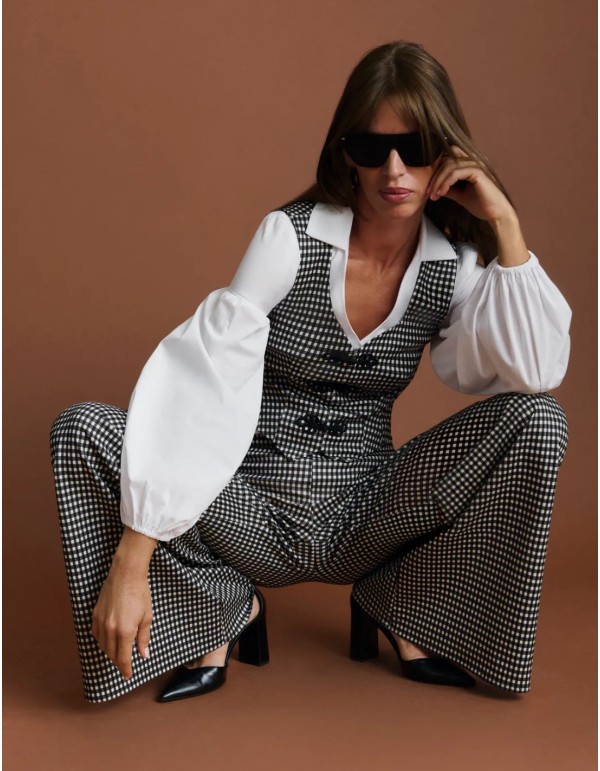 Pantalon long à taille haute en jersey uni 2