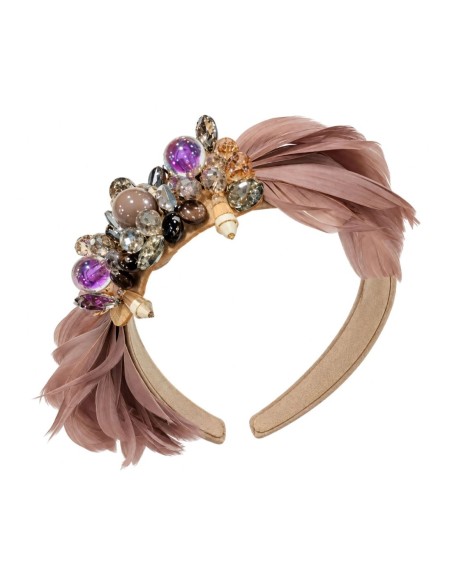 Headband for a wedding guest with stones and feathers