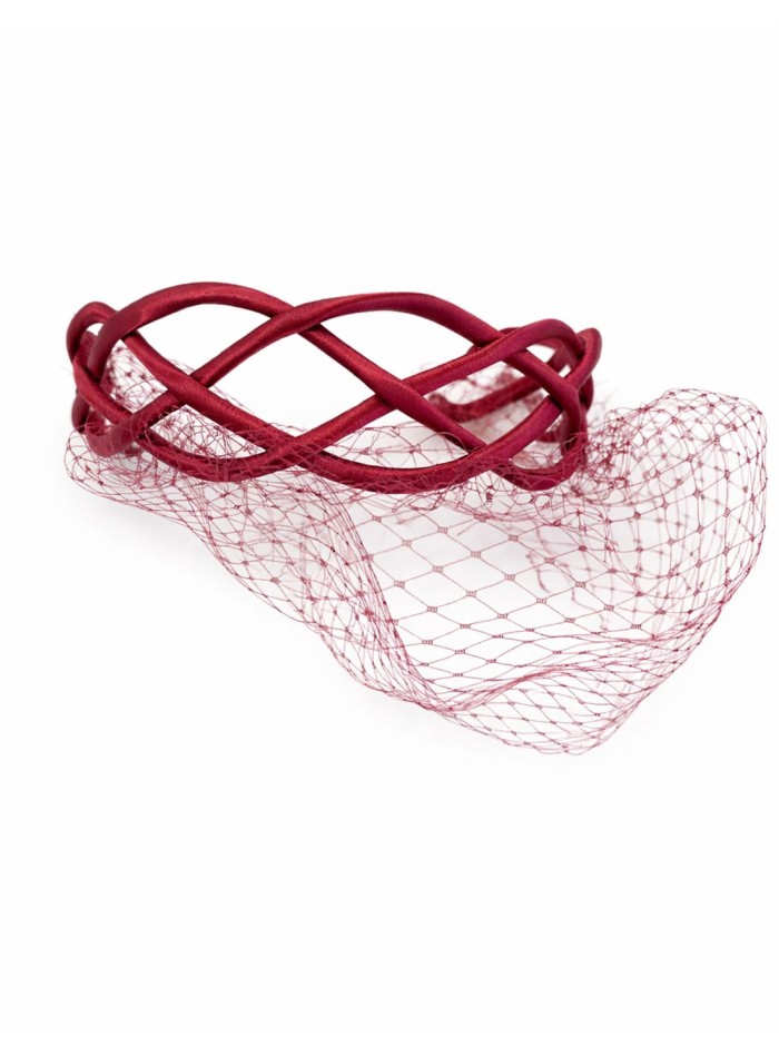 Maroon satin braided headband with tulle for a...