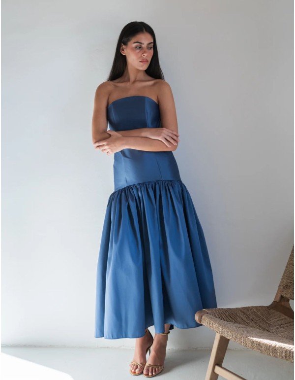 Fitted midi dress in mikado with a corseted bodice