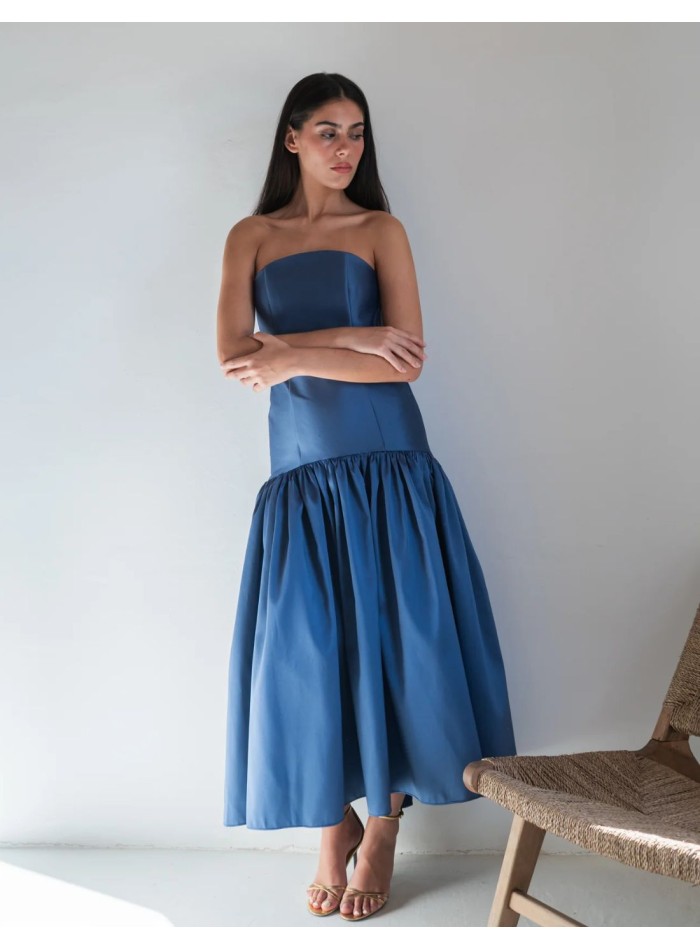 Fitted midi dress in mikado with a corseted bodice