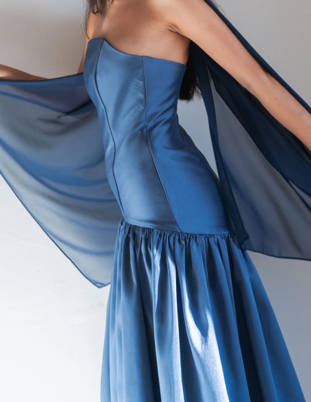 Fitted midi dress in mikado with a corseted bodice