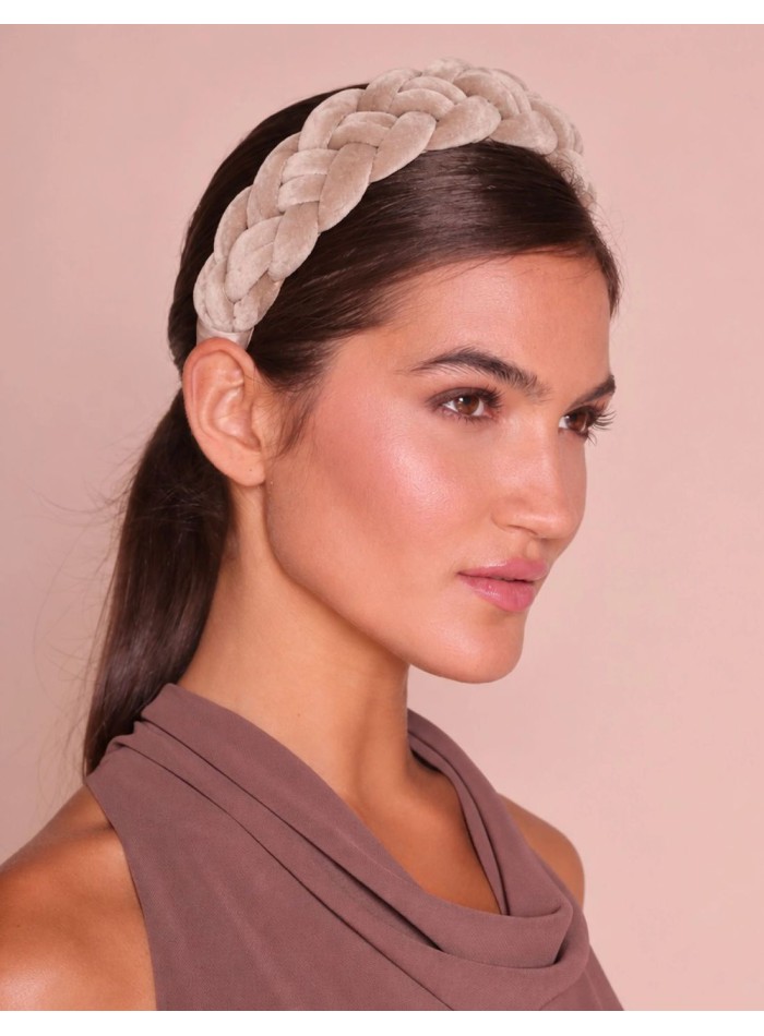 Braided velvet headband for a wedding guest