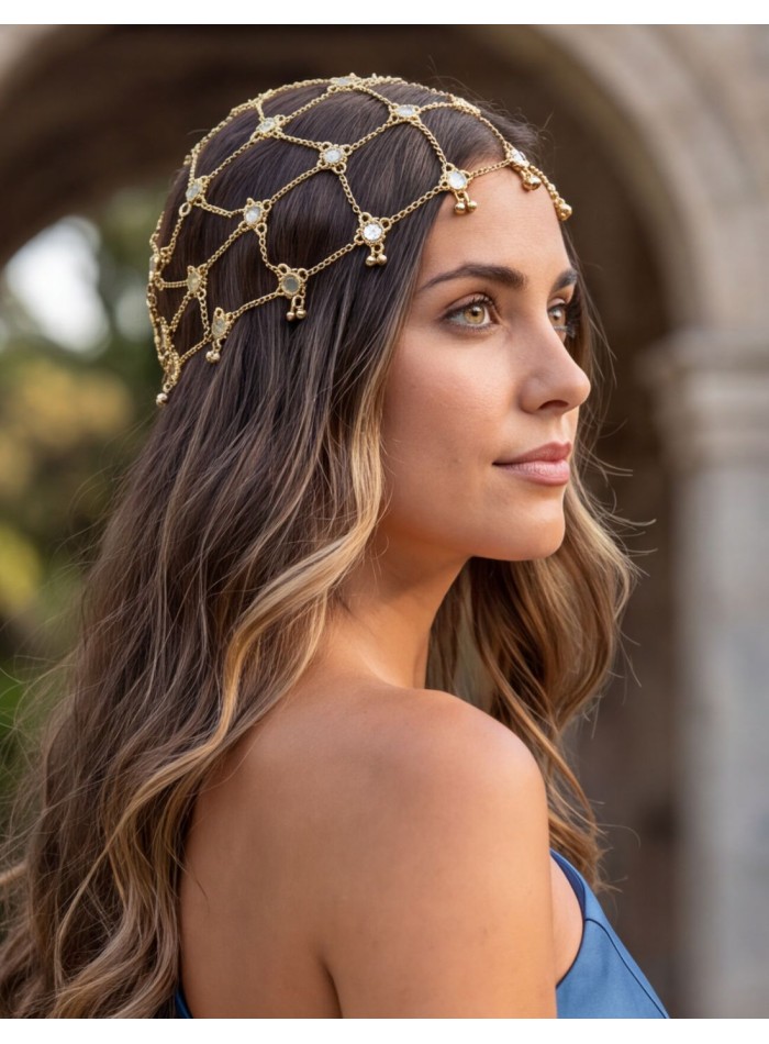 Gold-colored hat with crystals for a guest