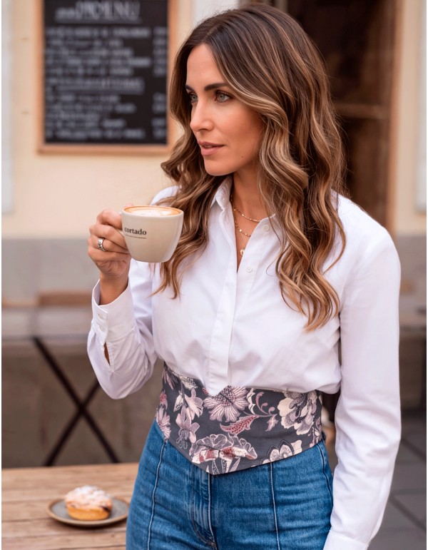 Ceinture réversible bleue, lilas et beige en coton avec des nœuds