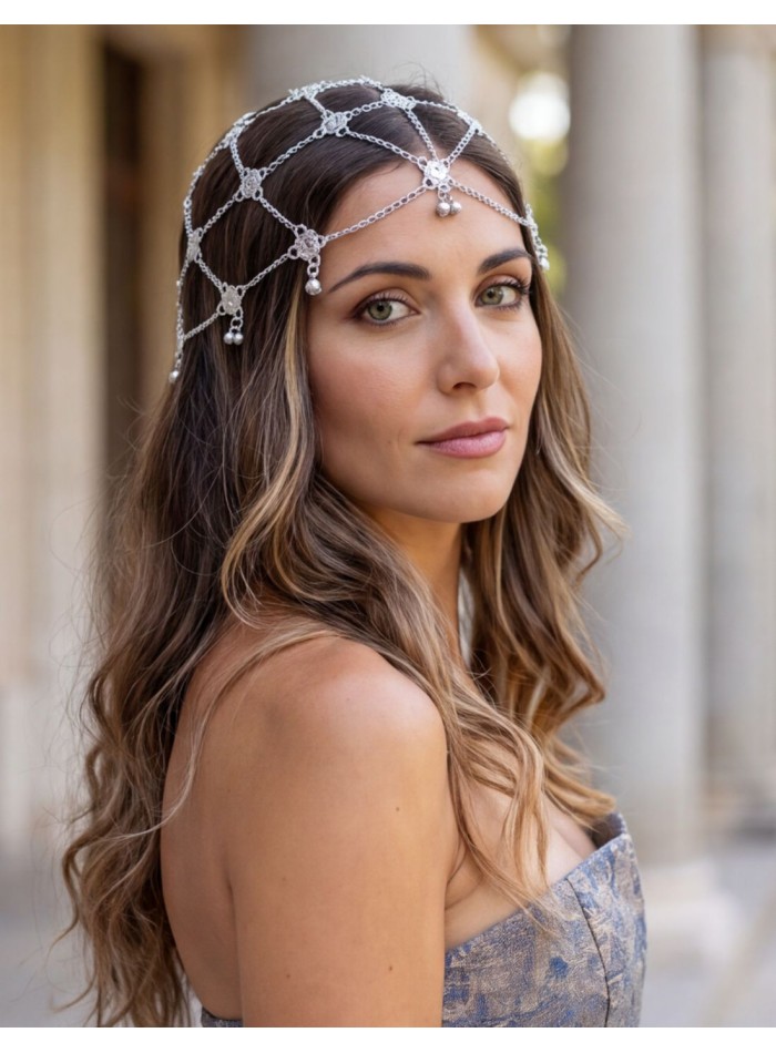Silver headpiece with crystals for a guest