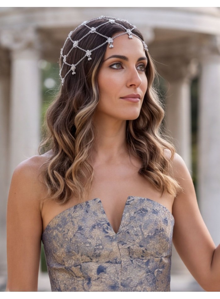 Silver headpiece with crystals for a guest